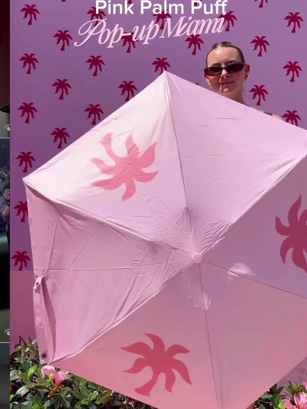 Pink Palm Puff Compact Umbrella